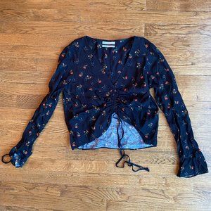 Black floral tie up ls top, medium